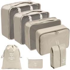 Set 7 Genti de Calatorie, Flippy, pentru Depozitare, Compresibile, 7 Dimensiuni, Impermeabile, Design cu Plasa, Pliabile, Manere Robuste, Fermoar dubl foto