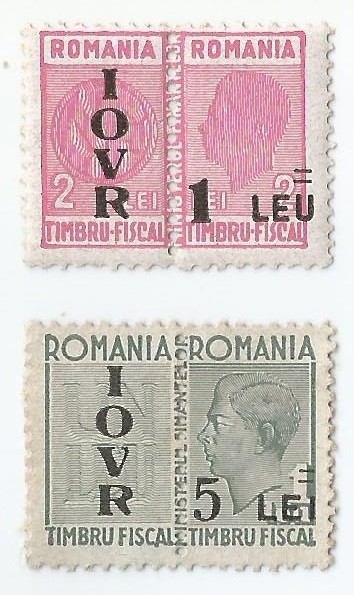 *Romania, lot 1002 cu 2 timbre fiscale de ajutor, 1947, NG/MNH
