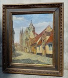 Ulei pe p&acirc;nză o lucrare foarte veche dimensiuni mari semnata, Peisaje, Realism