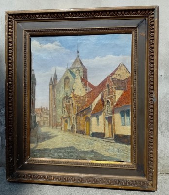 Ulei pe p&amp;acirc;nză o lucrare foarte veche dimensiuni mari semnata foto