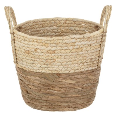 Coș Depozitare, Natural, Rotund, Cu M&amp;acirc;nere, Bej-Maro, Diametru 26cm, &amp;Icirc;nălțime 22cm foto
