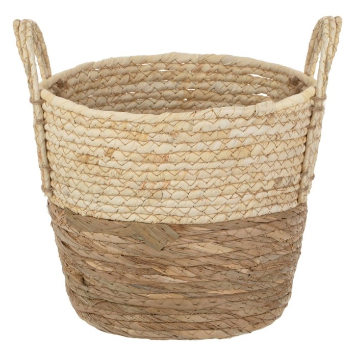 Coș Depozitare, Natural, Rotund, Cu M&acirc;nere, Bej-Maro, Diametru 26cm, &Icirc;nălțime 22cm