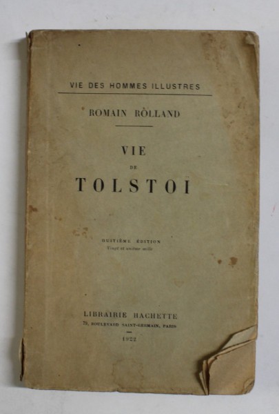 VIE DE TOLSTOI par ROMAIN ROLLAND , 1922