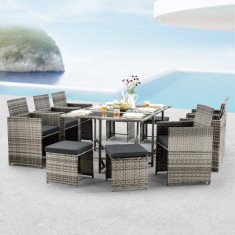Set 11 piese mobilier gradina Laredo GM gri melir/negru [en.casa] HausGarden Leisure