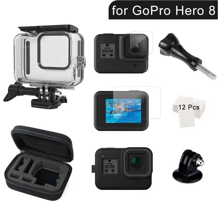 Set accesorii camera actiune GoPro Hero 8: carcasa subacvatica 60m, husa, folie