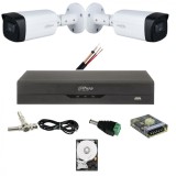 Kit 2 camere supraveghere Dahua 5 MP, IR 80M, lentila 3.6mm, Starlight, DVR Dahua 4 canale, 5 MP, Accesorii SafetyGuard Surveillance