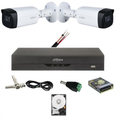 Kit 2 camere supraveghere Dahua 5 MP, IR 80M, lentila 3.6mm, Starlight, DVR Dahua 4 canale, 5 MP, Accesorii SafetyGuard Surveillance foto