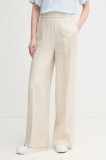 United Colors of Benetton pantaloni din in femei, culoarea bej, drept, high waist, 4AGHDF08K