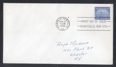 United States 1956 Definitives Monticello Thomas Jefferson FDC K.554 foto