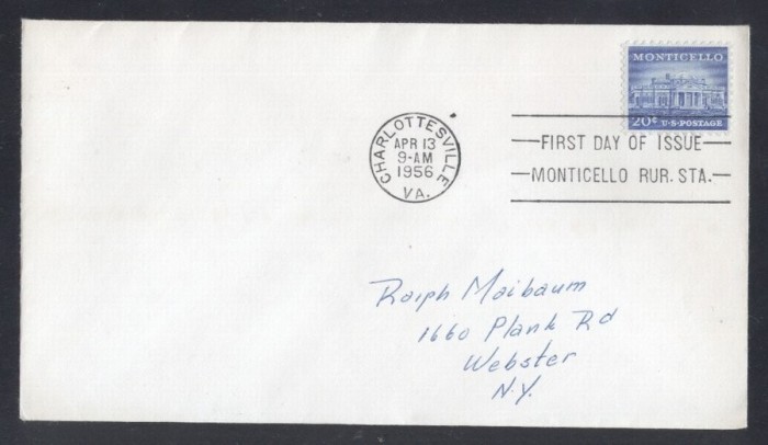 United States 1956 Definitives Monticello Thomas Jefferson FDC K.554