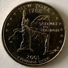 AMERICA QUARTER 1/4 DOLLAR 2001 LITERA D.(PURTAȚI CĂTRE LIBERTATE - New York) BU