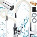 Cumpara ieftin Baterie flexibila pentru chiuveta de bucatarie, pipa mobila 360 , finisaj bej mat, monocomanda, aerator economic, montare verticala