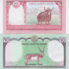 Bancnota Nepal 5 si 10 Rupii 2020 - P76/77 UNC ( set x2 )