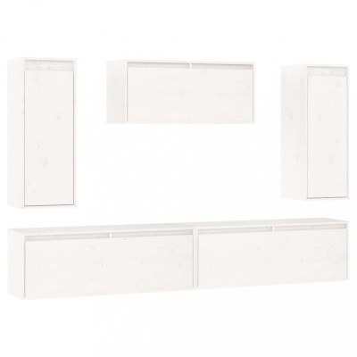 Comode TV, alb, 5 buc., lemn masiv de pin foto