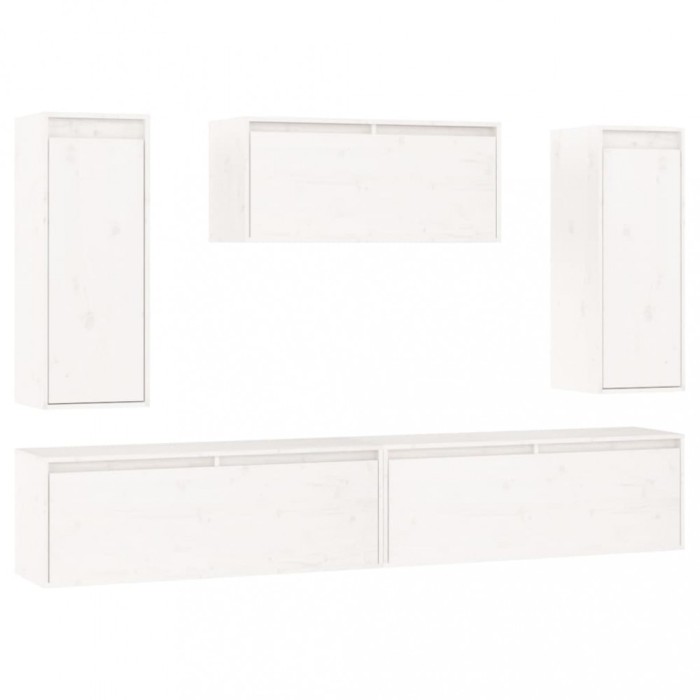 Comode TV, alb, 5 buc., lemn masiv de pin