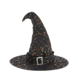 Palarie vrajitoare neagra cu imprimeu auriu luna si stele