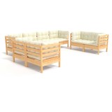 Cumpara ieftin Set mobilier gradina cu perne crem, 8 piese, lemn masiv de pin