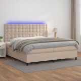 vidaXL Pat cu arcuri, cu saltea și LED cappuccino 200x200 cm piele eco 3135968