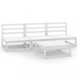 Set mobilier de gradina, 4 piese, alb, lemn masiv de pin