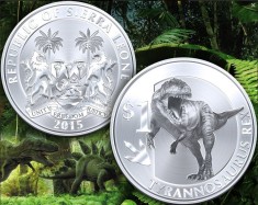 Sierra Leone 1 dollar Argintiu 2015 UNC Tyrannosaurus Rex 40mm