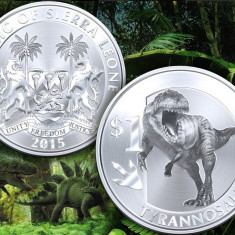 Sierra Leone 1 dollar Argintiu 2015 UNC Tyrannosaurus Rex 40mm