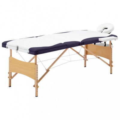 vidaXL Masă de masaj pliabilă, 3 zone, alb și violet, lemn foto