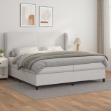 VidaXL Pat box spring cu saltea, alb, 200x200 cm, piele ecologică 3128932