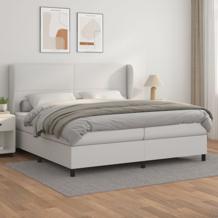 vidaXL Pat box spring cu saltea, alb, 200x200 cm, piele ecologică 3128932