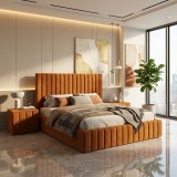 Pat Adela Caramiziu Catifea Premium Cu Noptiere Tapitate Ofertă limitată