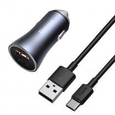 Încărcător auto USB-C/USB 40 WPD 3.0 Quick Charge 4+ SCP FCP AFC + cablu USB - USB-C gri TZCCJD-0G B