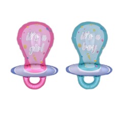 Balon folie suzeta, mesaj It&#039;s a Boy It&#039;s a Girl, aer sau heliu, 97x58 cm - Albastru