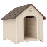 PawHut Căsuță pentru c&acirc;ini de talie medie și mare, ridicată, cu acoperiș &icirc;nclinat, guri de aerisire și cuie, căsuță din PP, 88x78x89 cm, Bej și Maro &Icirc;