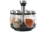 Set de 6 recipiente pentru condimente, rotativ, oțel/sticlă, 120 ml, Oem
