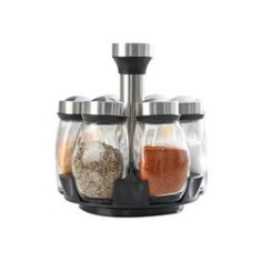 Set de 6 recipiente pentru condimente, rotativ, oțel/sticlă, 120 ml