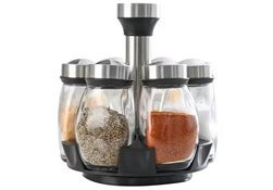 Set de 6 recipiente pentru condimente, rotativ, oțel/sticlă, 120 ml