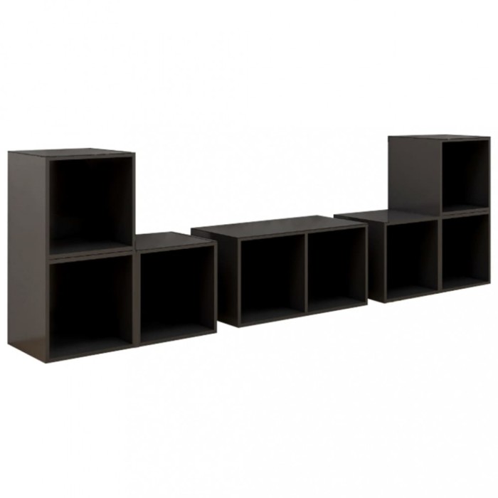 Set de dulapuri TV, 6 piese, gri extralucios, lemn prelucrat