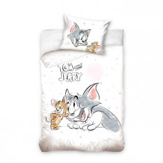 Lenjerie de pat pentru copii, Metru Patrat, bumbac 100% natural, Tom si Jerry, compus din husa pilota 100x135 si o fata de perna 40x60