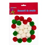 Pompoane cu diametru 10-20 mm,verde alb rosu ,25 bucati set