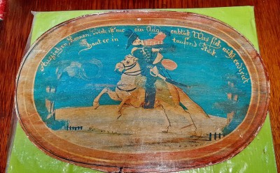 G88-Tablou tema rustica comica- Cadoul Bunicii BOHMERWALD Germania 1959-ulei foto