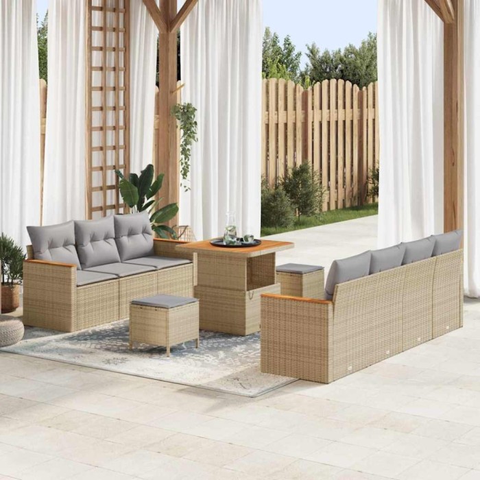 vidaXL Set de canapele pentru grădină cu pernă 10 pcs Bej Rattan poli 3363007