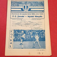 Program meci fotbal PETROLUL PLOIESTI-"METALUL" MANGALIA (16.09.1984)