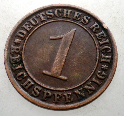 B.174 GERMANIA WEIMAR 1 REICHSPFENNIG 1933 A foto