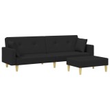 Cumpara ieftin Canapea extensibila cu taburet, 2 locuri, negru, textil