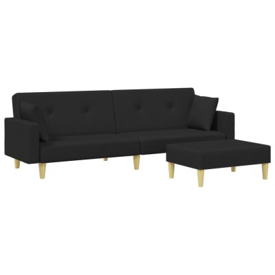 Canapea extensibila cu taburet, 2 locuri, negru, textil foto