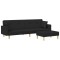 Canapea extensibila cu taburet, 2 locuri, negru, textil