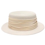 Cumpara ieftin Palarie din rafie cu boruri drepte si banda textila crem