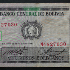 Bancnota exotica 1000 BOLIVIANOS - BOLIVIA, anul 1982 * cod 194