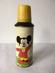 Termos vechi romanesc Metaloglobus Mickey Mouse si Donald Duck 250 ml, anii 70 foto