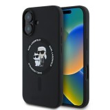 Husa MagSafe pentru Apple iPhone 16 Plus, Karl Lagerfeld, Silicone Ring Karl &amp; Choupette, Neagra