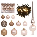 VidaXL Set globuri Crăciun cu v&acirc;rf &amp; 150 LED-uri 61 piese, roz auriu